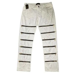 Mens White Jeans Size Straight Leg Veyron Calanari Denim Paint‎ Splatter 40 New